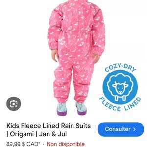 Pink Fleece Lined Kids Rain Suit